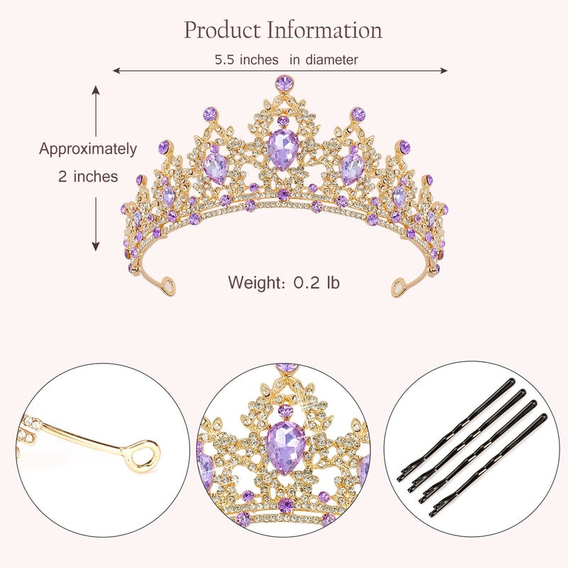 SuPoo Purple Crowns for Women Birthday Crown Purple Gems Princess Crown Tiaras for Girls Crystal Headband Rhinestone Queen Bride Tiara Decoration for Halloween Wedding Party Prom Gifts - Image 4